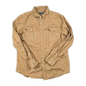 True Religion Button Down Shirt Men's S Rust Pearl Snap Western Coastal Cowboy